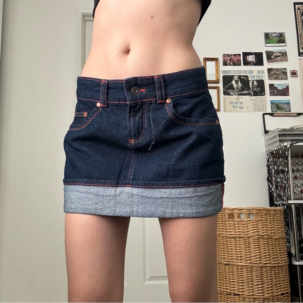 Bershka Dark Blue Denim Mini Skirt